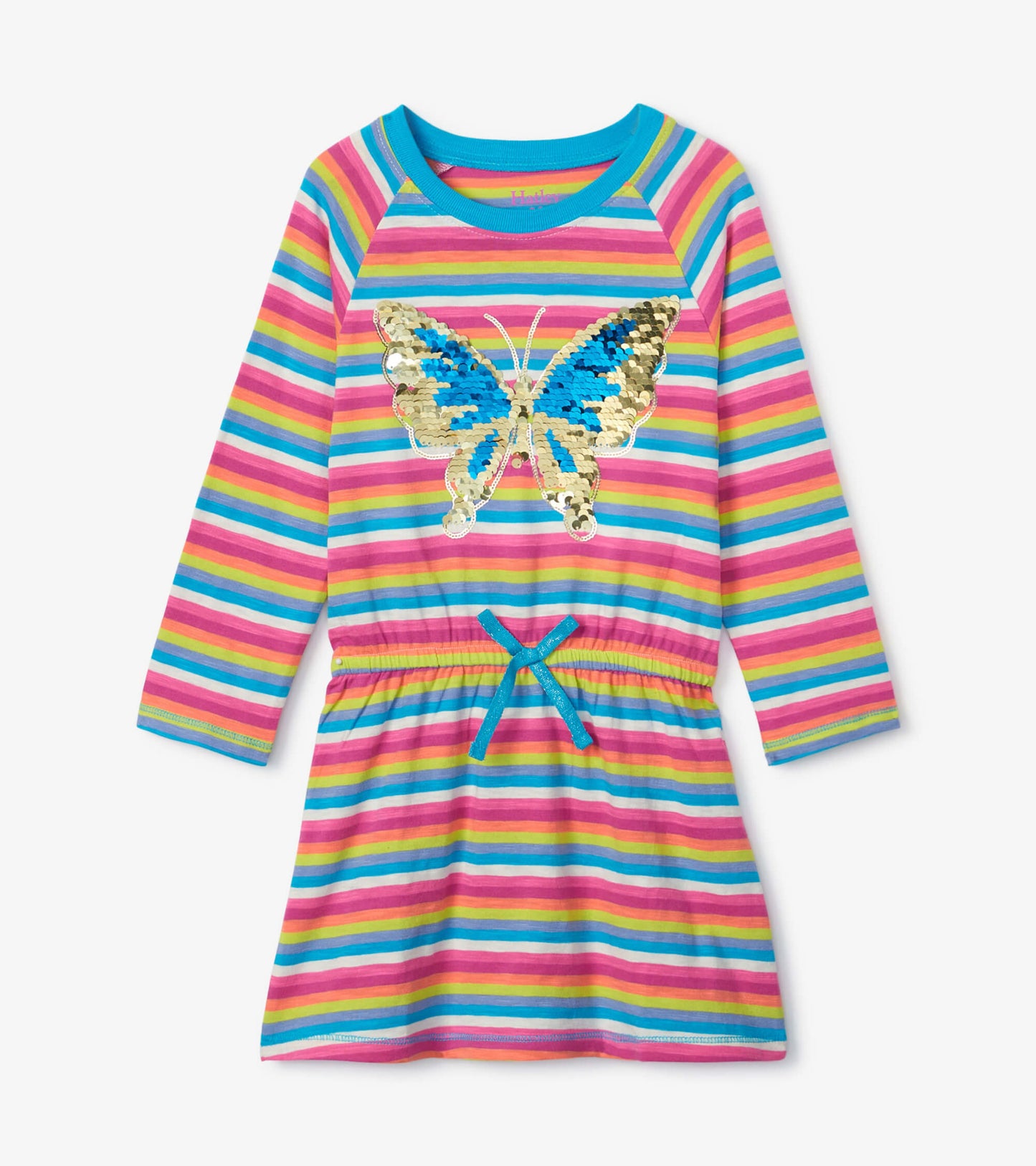Girls Rainbow Stripes Drop Waist Dress