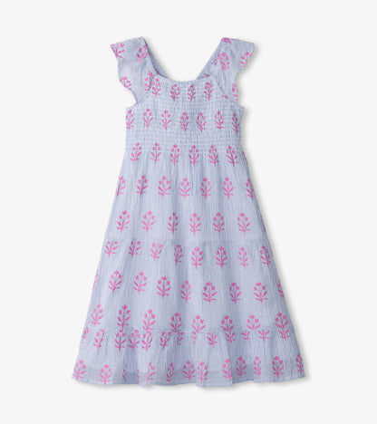 Robe froncée en seersucker – Fleurs sauvages
