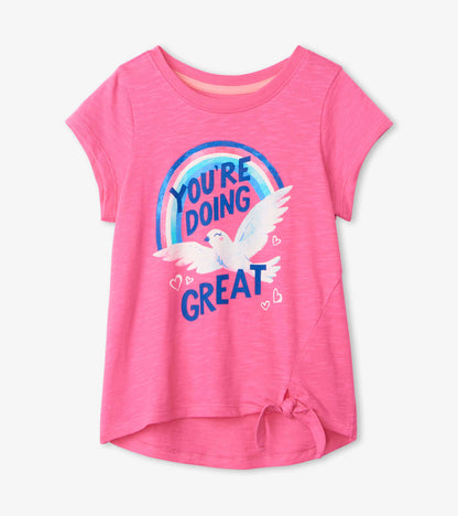 T-shirt noué sur le devant – Colombe « you’re doing great »