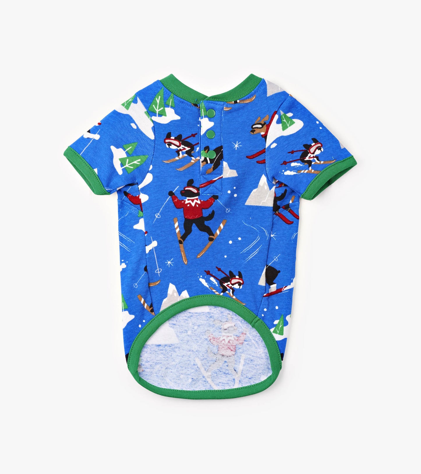 T-Shirt pour chien – Chiens en ski sur fond bleu