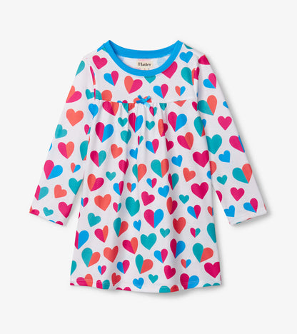 Robe de nuit à manches longues – Cœurs bicolores