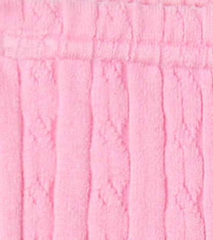 Baby pink cable knit leggings with a soft texture, suitable for infants aged 0-24 months.