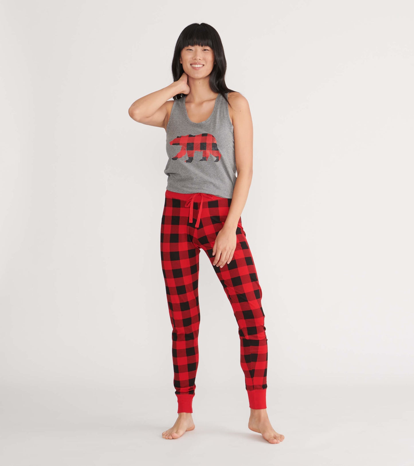 Débardeur de nuit pour femme – Ours à motif tartan