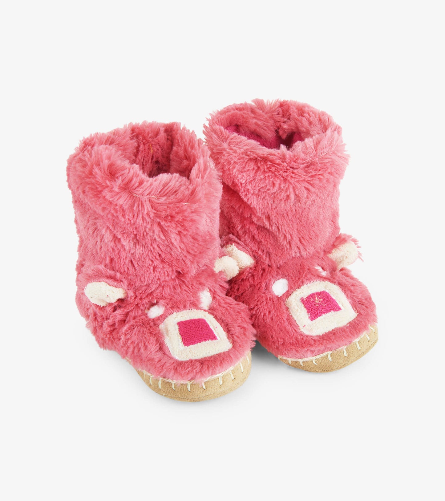 Pantoufles souples en peluche – Ours rose