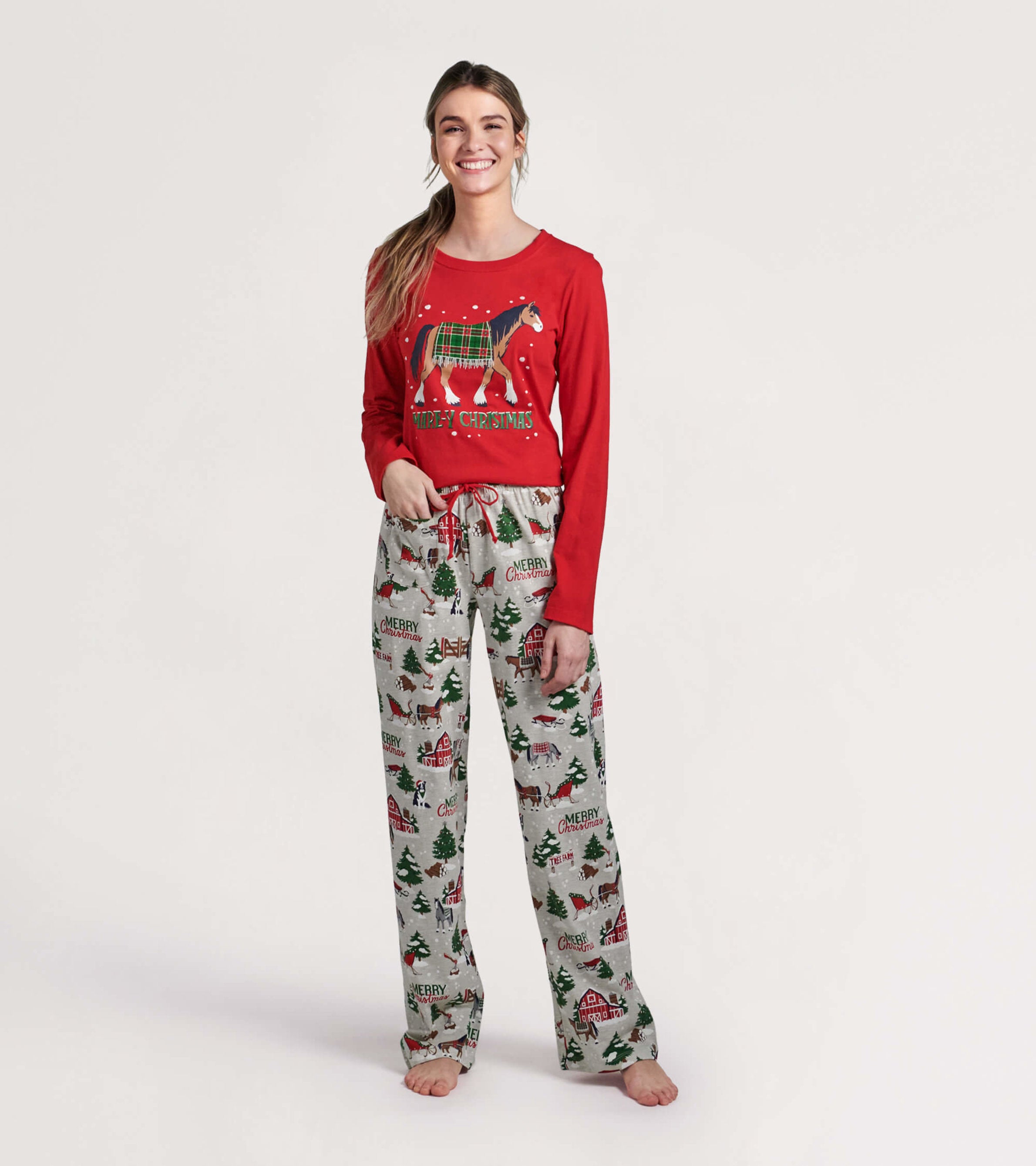 Pantalon de pyjama en jersey pour femme Noel champetre