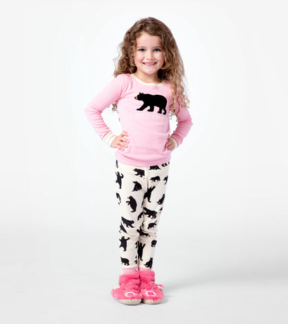 Pyjama à appliqué pour enfant – Ours sur fond rose « Bearly Sleeping »
