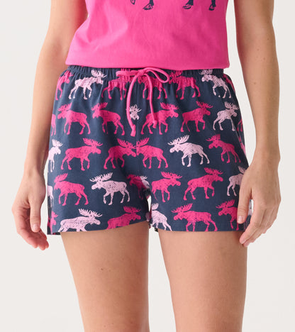 Caleçon de nuit pour femme – Orignaux framboise