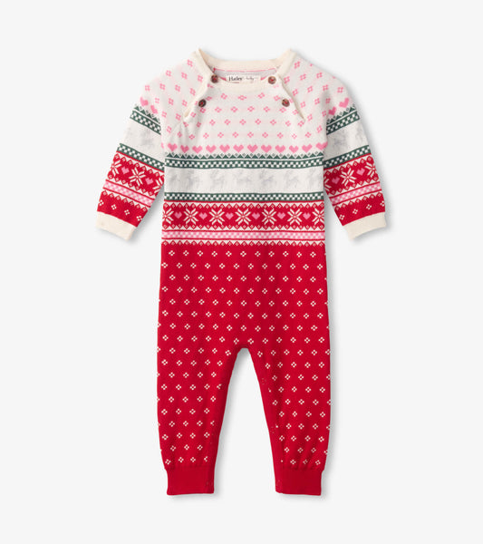 Barboteuse en molleton pour bébé – Daim sur motif Fair Isle