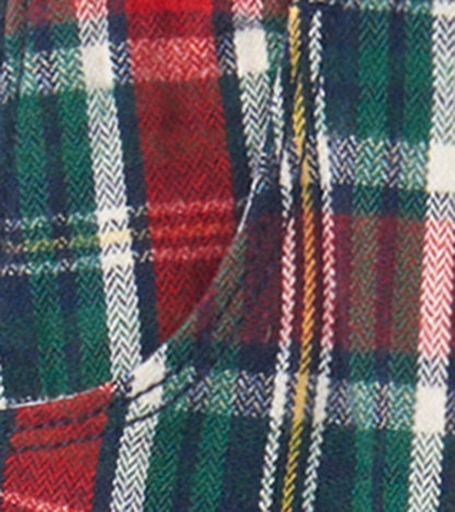 Red, green, and white plaid straight leg pants with a soft fabric, suitable for infants and toddlers.