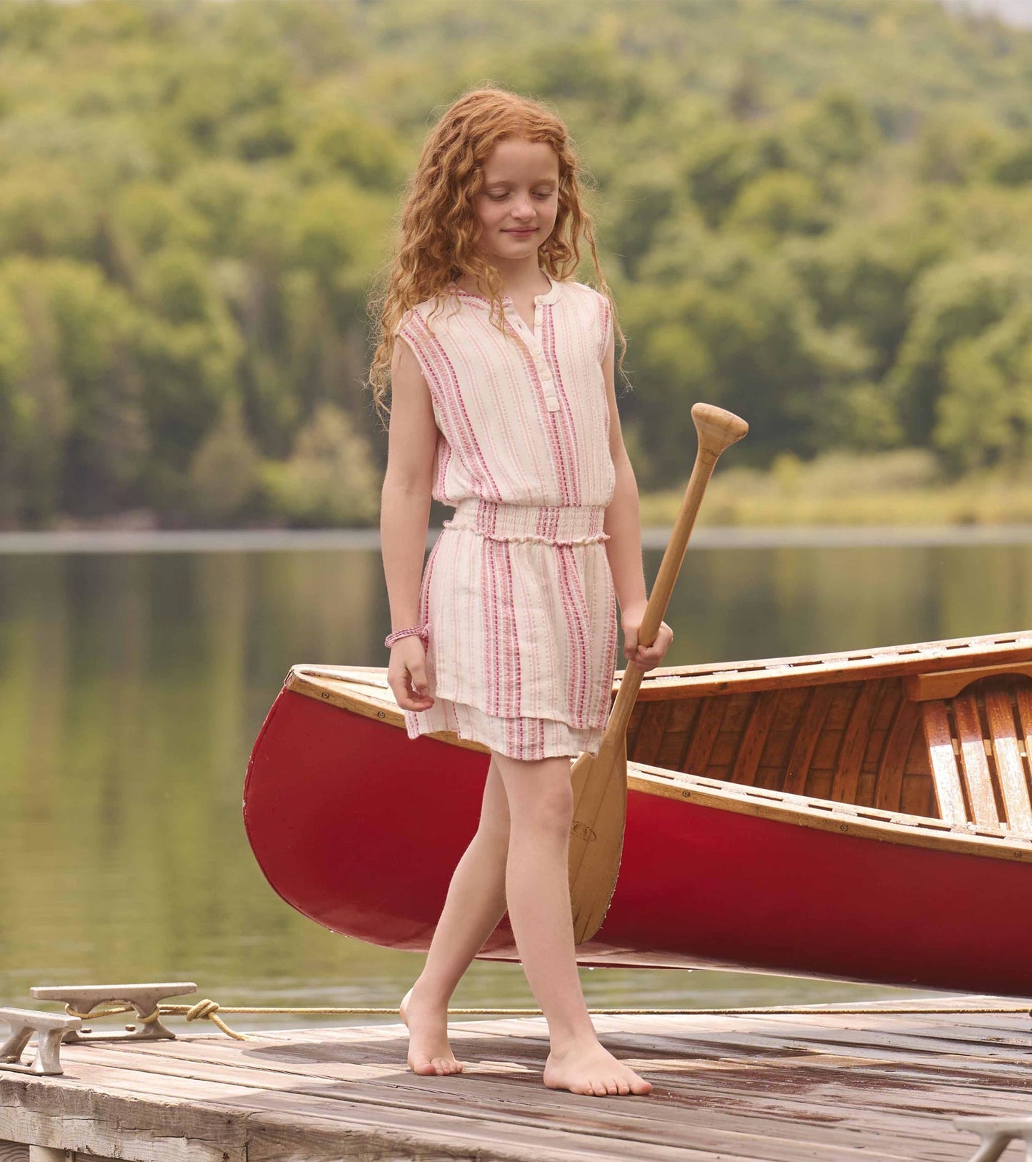 Robe à taille froncée – Ruban à rayures