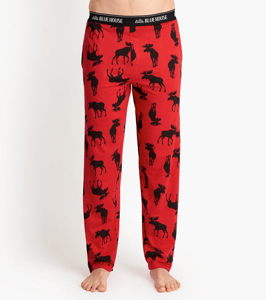 Pantalon de pyjama en jersey pour homme – Orignal sur fond rouge