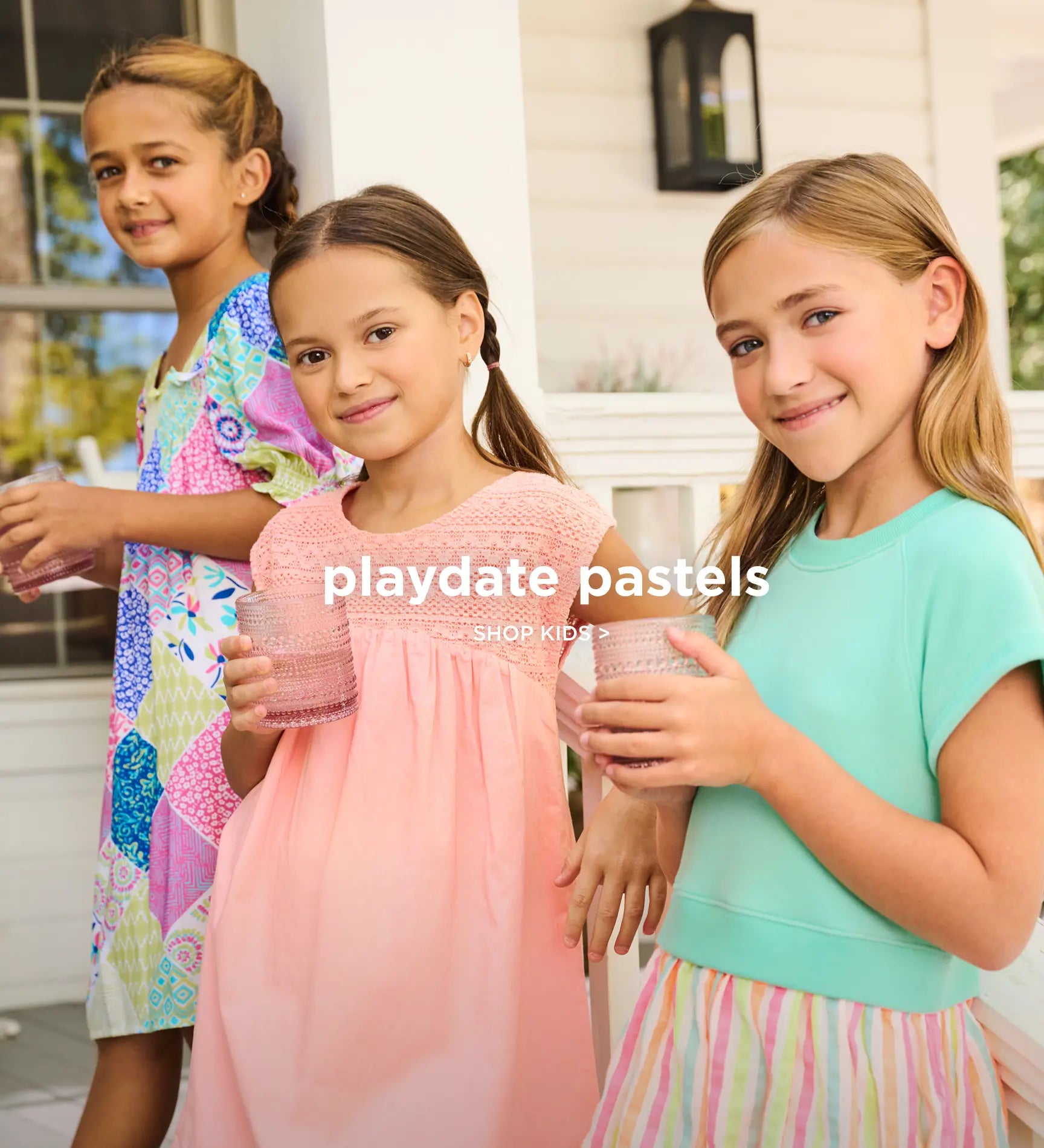 Promotes the kids collection in pastel styles. With 